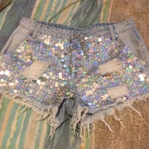 Sequin Distressed Shorts